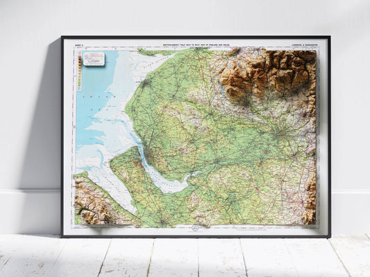 Liverpool & Manchester, UK ~ 2D Shaded Relief Map Vintage Atlas Style Print