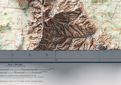 Colorado Retro Map Shaded Relief 2D Print ~ US State Fine Art Poster Wall Decor Topographic ~ Rocky Mountains, Denver, Boulder, Aspen