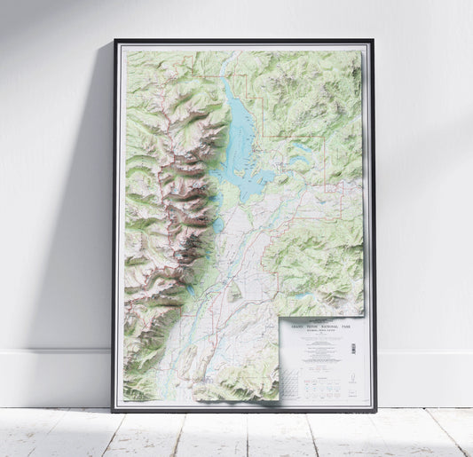 Grand Teton National Park ~ Vintage Map Shaded Relief 2D Print ~ Wyoming Poster Wall Art Topography