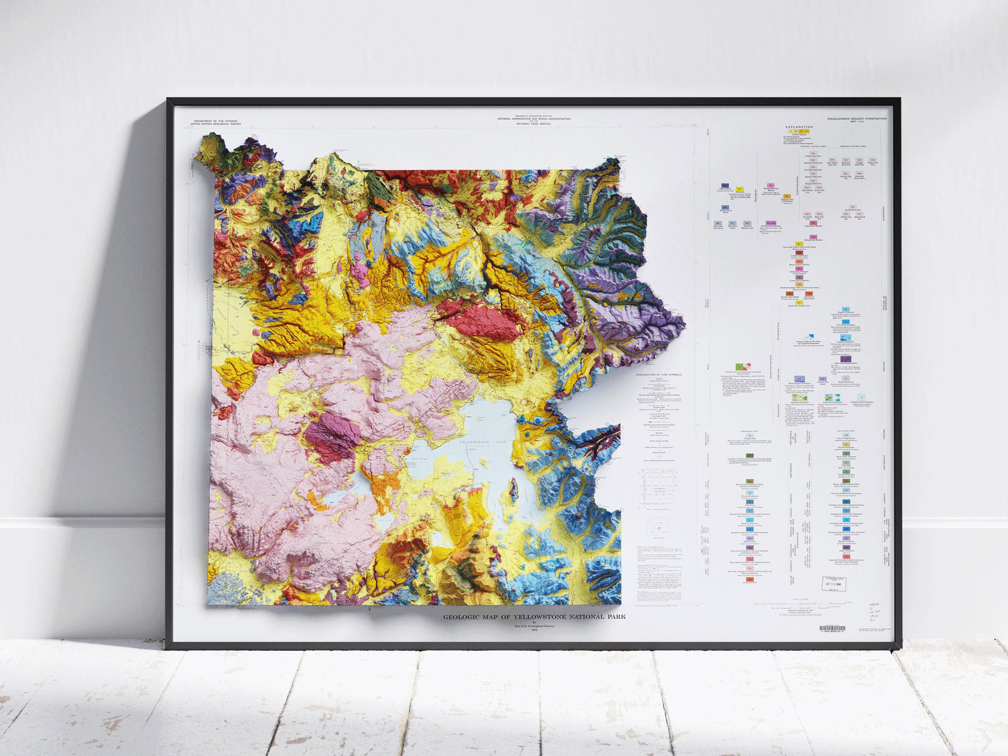 Yellowstone National Park: Retro Geological Map Shaded Relief 2D Print