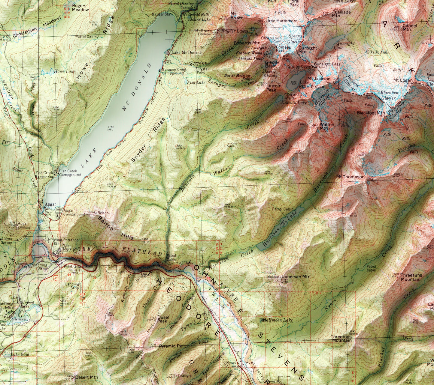 Glacier National Park ~ Shaded Relief 2D Map Print ~ Montana Topography