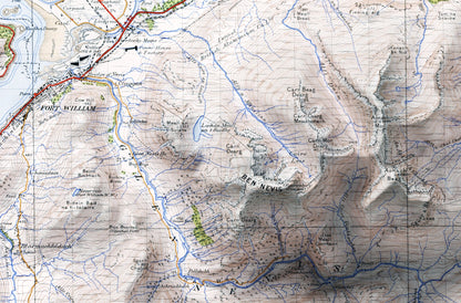 Ben Nevis & Fort William ~ 2D Shaded Relief Map Vintage Atlas Style Print