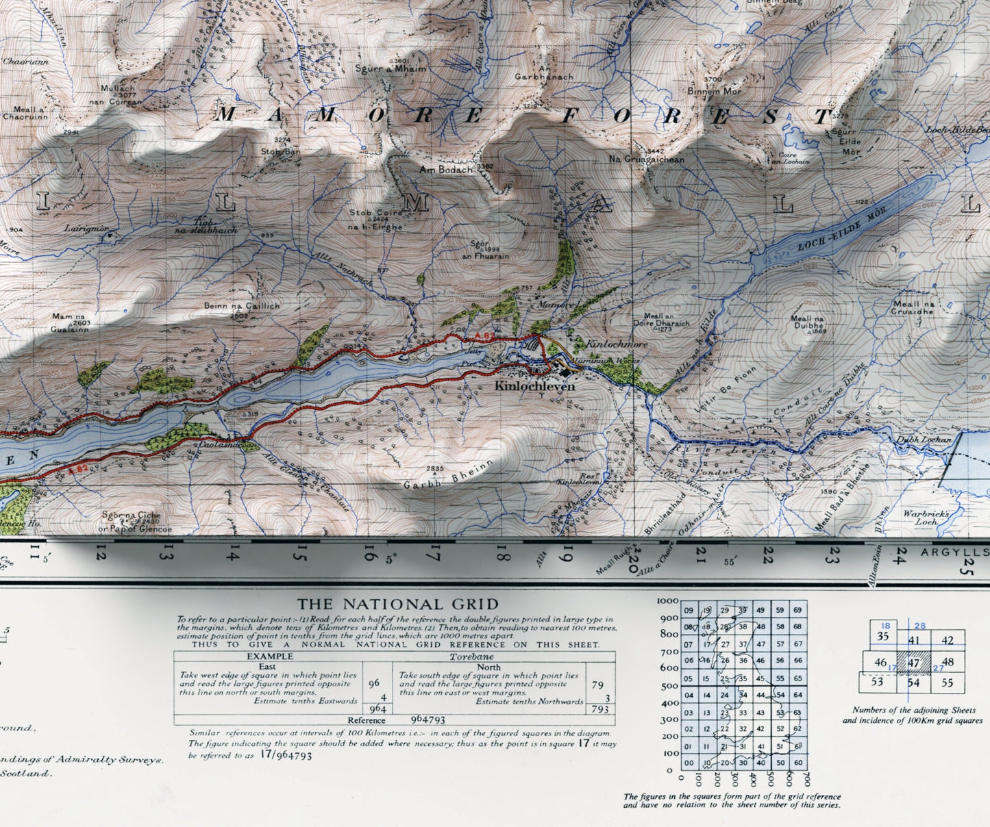 Ben Nevis & Fort William ~ 2D Shaded Relief Map Vintage Atlas Style Print