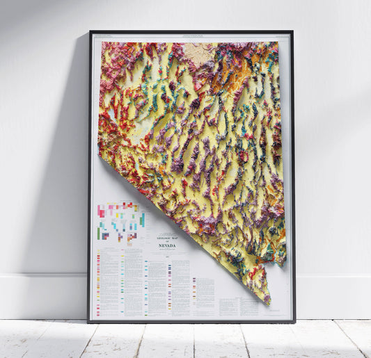 Nevada Vintage Geological Map Print ~ 2D Shaded Relief  Topographic