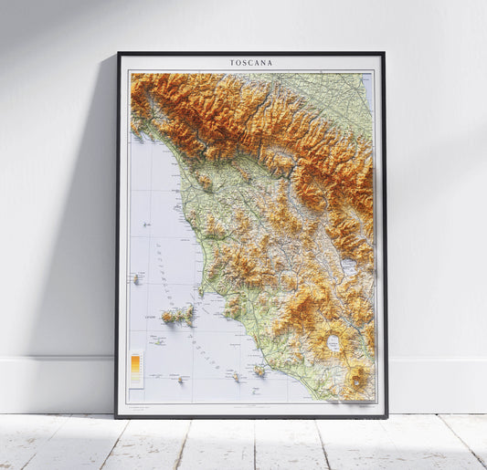 Tuscany, Italy ~ Vintage Map Shaded Relief 2D Print