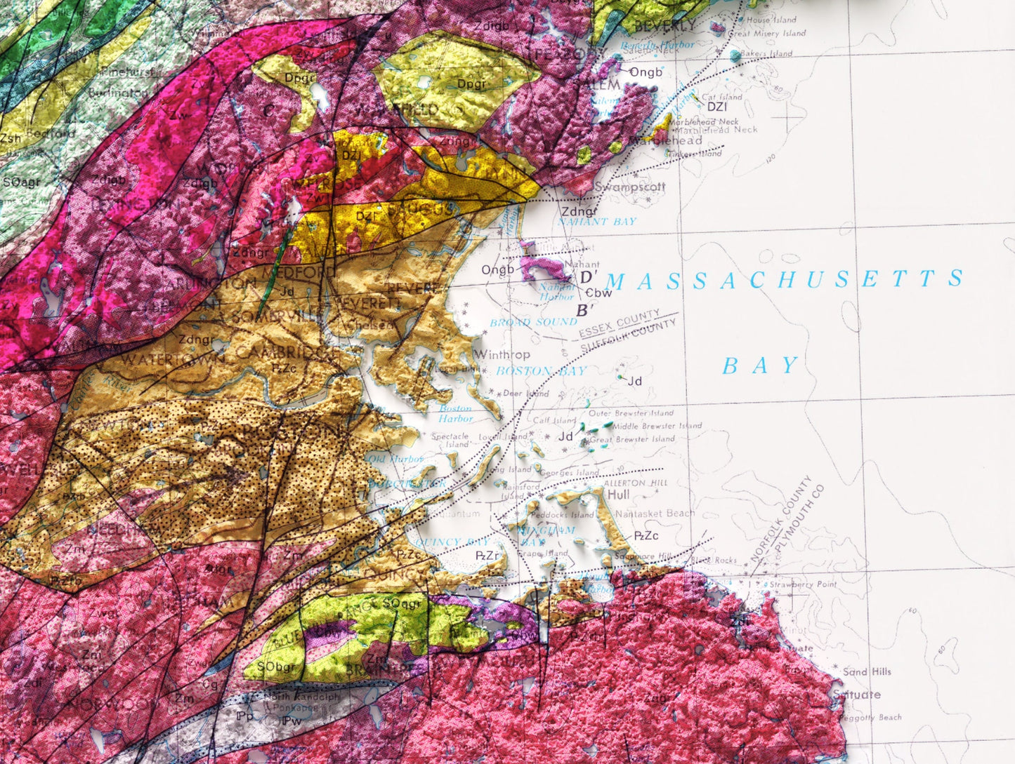 Massachusetts Geological 2D Shaded Relief Map