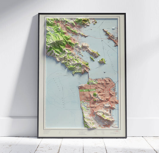 San Francisco Vintage Map Shaded Relief 2D Print ~ California Topographic