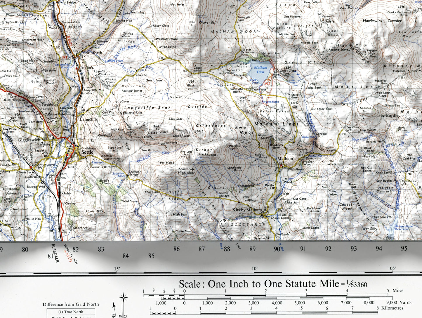 Wensleydale & Yorkshire Dales ~ 2D Shaded Relief Map Vintage Style Print