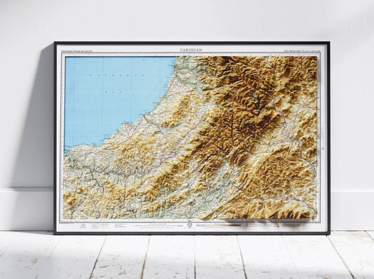 Cardigan, Wales ~ 2D Shaded Relief Map Vintage Atlas Style Print