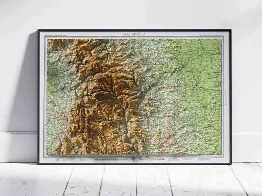 Peak District Shaded Relief Vintage Map 2D Print