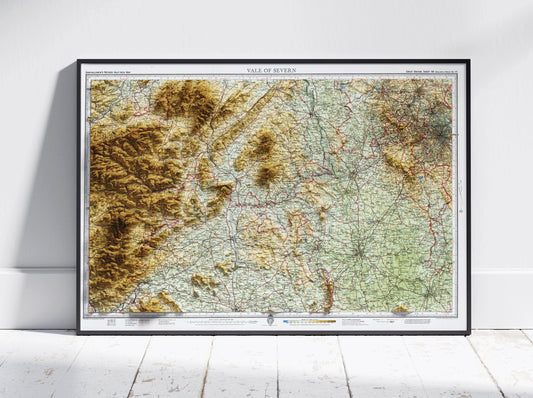 Vale of Severn ~ 2D Shaded Relief Map Vintage Atlas Style Print