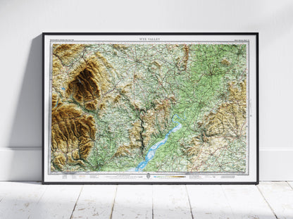 Wye Valley, Gloucestershire, Monmouth ~ 2D Shaded Relief Map Vintage Atlas Style Print