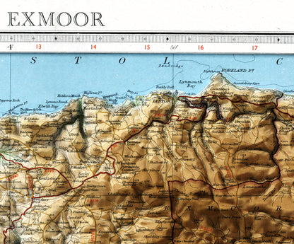 Exmoor 2D Shaded Relief Vintage Map Print