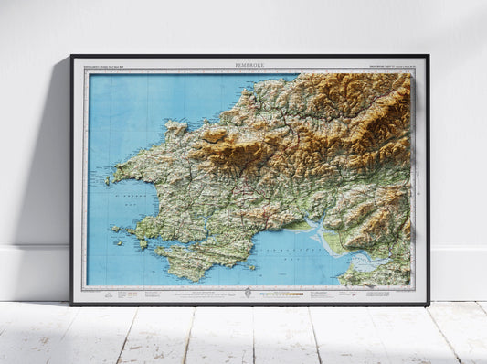 Pembroke, Wales ~ 2D Shaded Relief Map Vintage Atlas Style Print