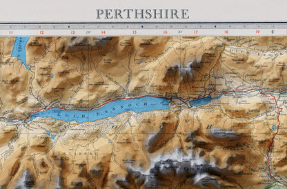 Perthshire, Scotland~ 2D Shaded Relief Map Vintage Atlas Style Print