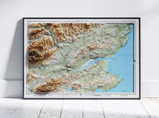 Firth of Tay, Scotland~ 2D Shaded Relief Map Vintage Atlas Style Print