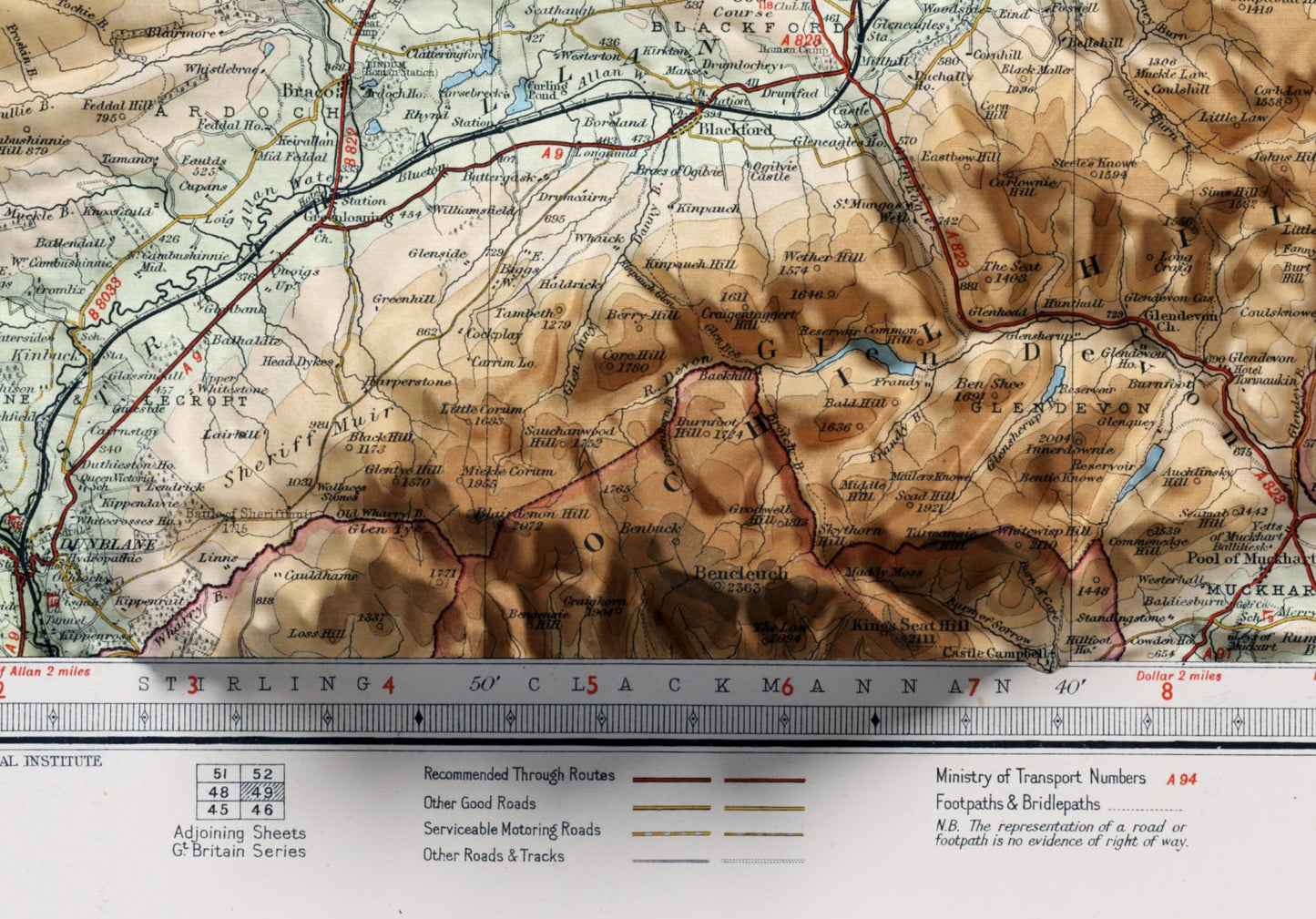 Firth of Tay, Scotland~ 2D Shaded Relief Map Vintage Atlas Style Print