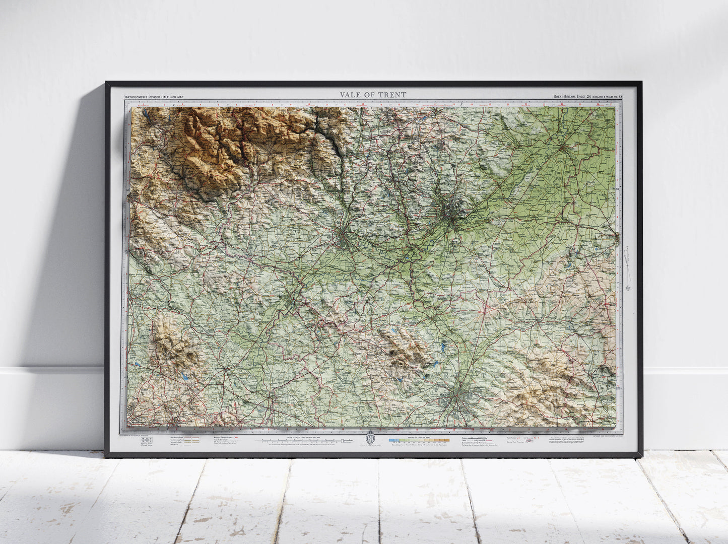 Vale of Trent ~ 2D Shaded Relief Map Vintage Atlas Style Print