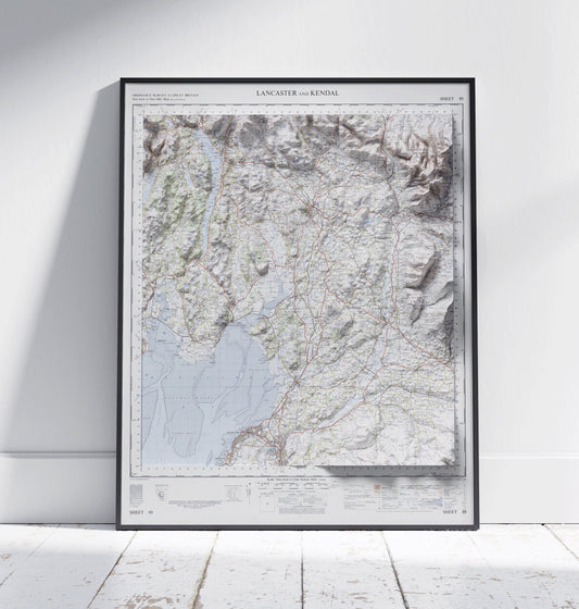 Lancaster & Kendal ~ 2D Shaded Relief Map Vintage Style Print