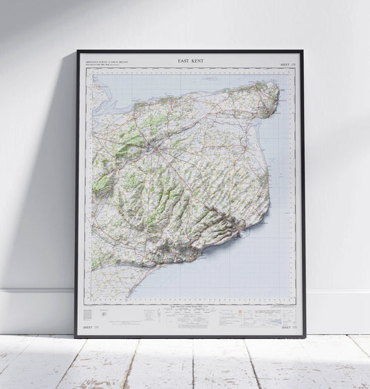 East Kent ~ 2D Shaded Relief Map Vintage Style Print