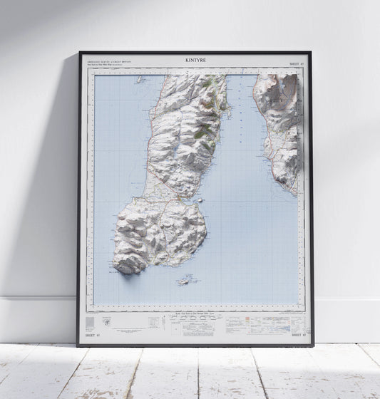 Kintyre ~ 2D Shaded Relief Map Vintage Style Print