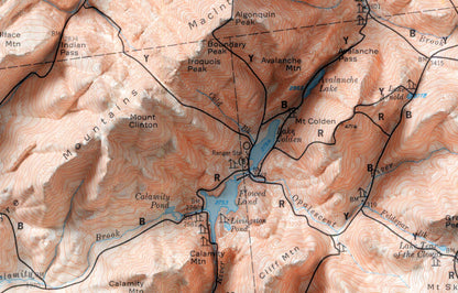 Adirondack Mountain Trails ~ Vintage Map Shaded Relief 2D Print  Topographic