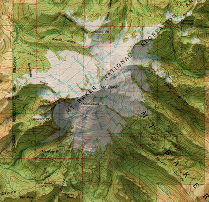 Mount Baker, Washington ~ Shaded Relief Map 2D Print