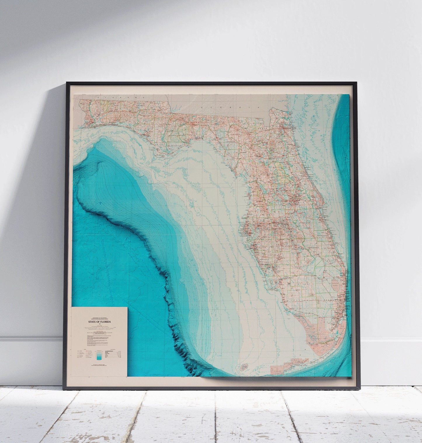 Florida Bathymetric Map Shaded Relief 2D Print