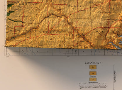 Kansas Vintage Geological Map Shaded Relief 2D Print