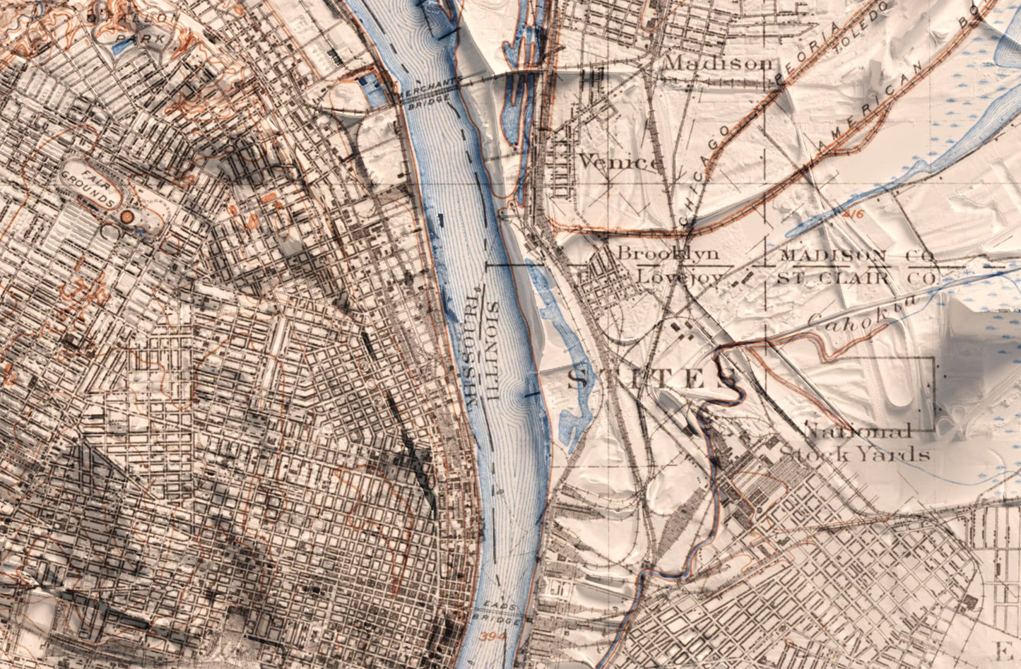 St Louis Vintage Map 2D Shaded Relief Print