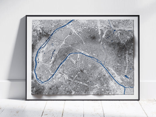 Paris, France ~ City Map Shaded Relief 2D Print ~