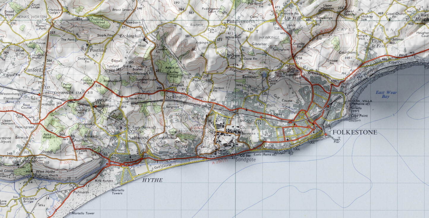 East Kent ~ 2D Shaded Relief Map Vintage Style Print