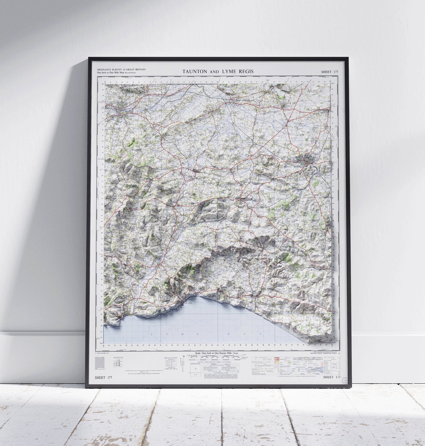 Taunton & Lyme Regis, Dorset ~ Vintage Style 2D Shaded Relief Map Print