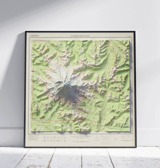 Mount Rainier National Park ~ Vintage Style 2D Shaded Relief Map Print