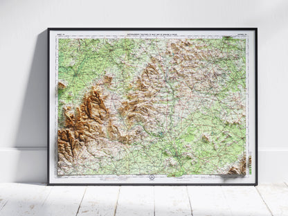 Oxford & Cotswolds, UK ~ 2D Shaded Relief Map Vintage Atlas Style Print