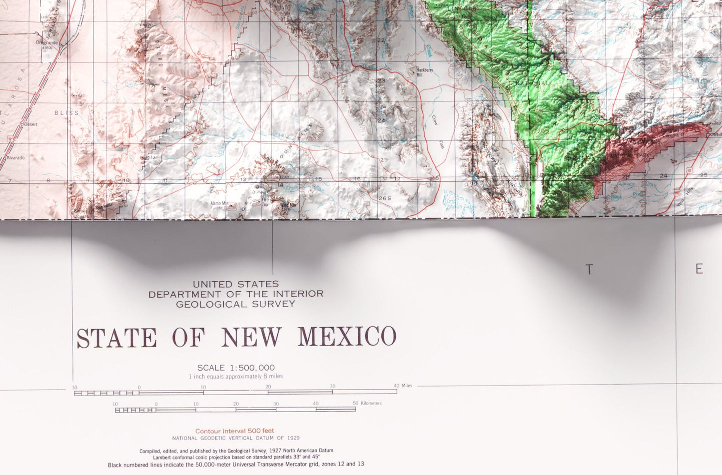 New Mexico, NM Vintage Style 2D Shaded Relief Map