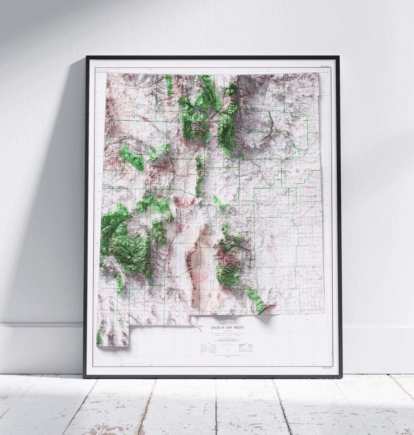 New Mexico, NM Vintage Style 2D Shaded Relief Map