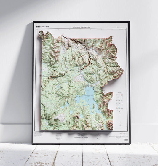 Yellowstone National Park ~ Vintage Map Shaded Relief 2D Print