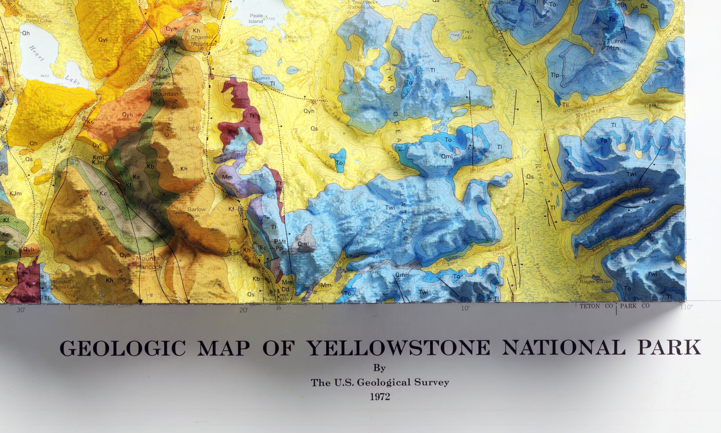 Yellowstone National Park: Retro Geological Map Shaded Relief 2D Print