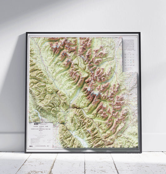 Glacier National Park ~ Shaded Relief 2D Map Print ~ Montana Topography