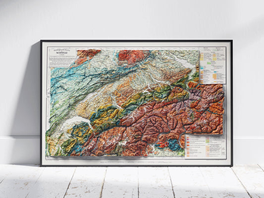 Switzerland Vintage Geological Map 2D Shaded Relief ~ Print