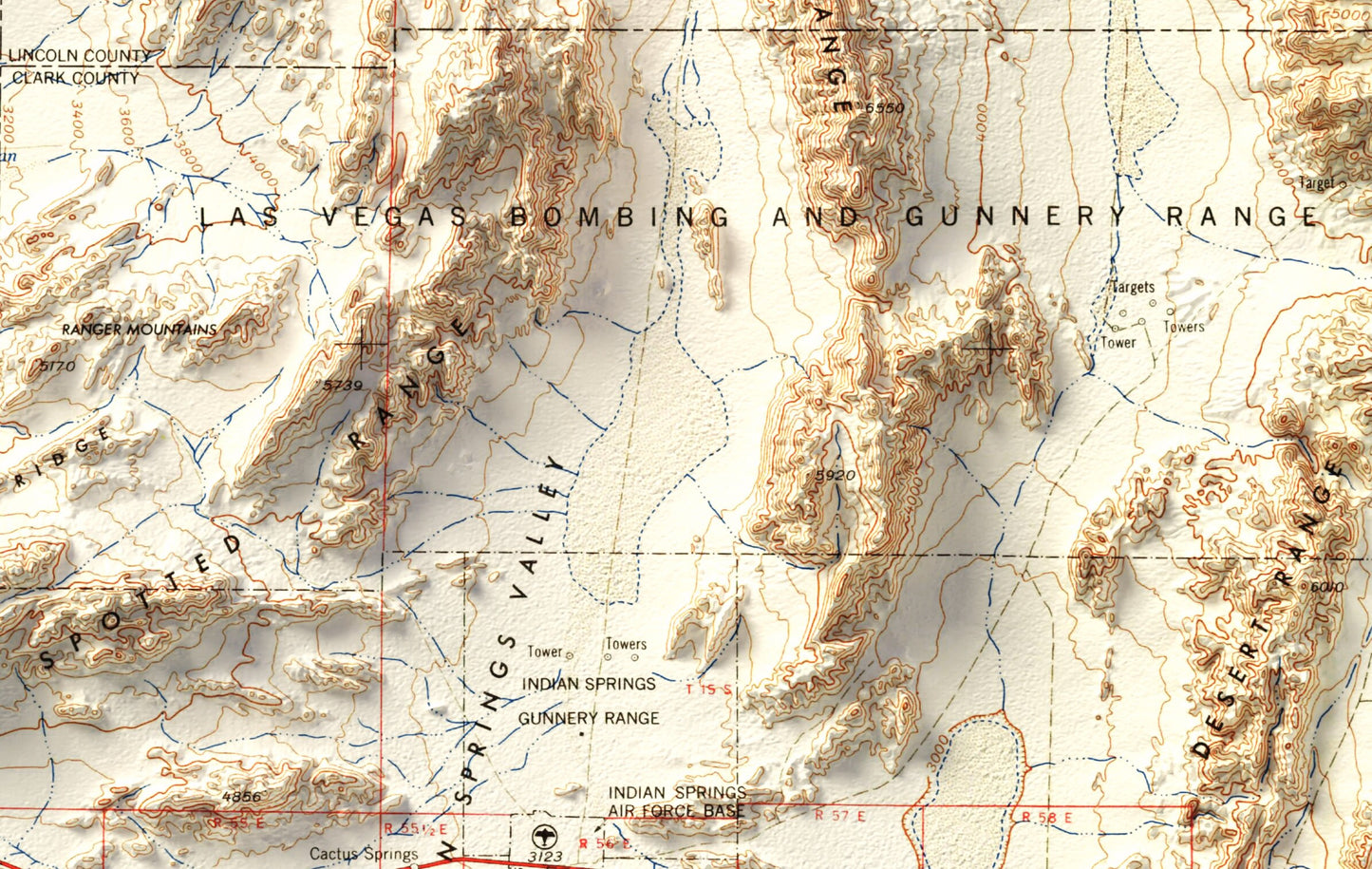 Las Vegas: Retro 1962 2D Map Print ~ Shaded Relief Topographic