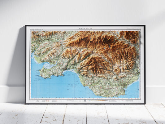 South Wales ~ Vintage Map 2D Shaded Relief UK Print