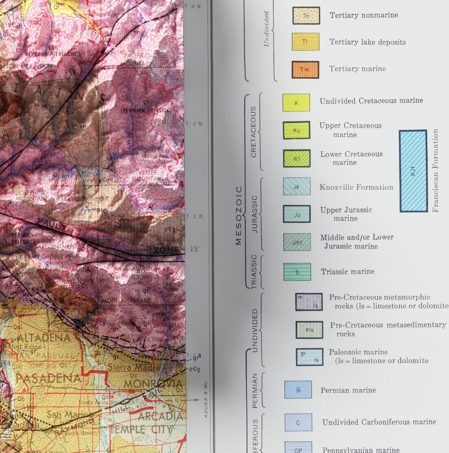 Southern California Geological 2D Shaded Relief Map  - Los Angeles, Oxnard, Santa Barbara