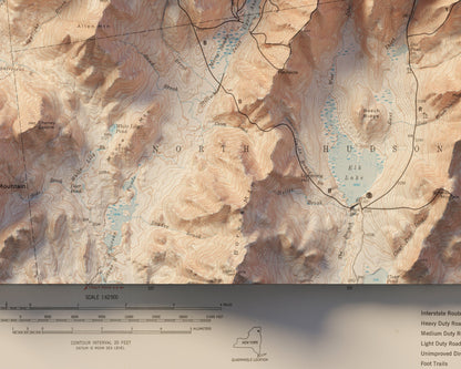 Adirondack Mountain Trails ~ Vintage Map Shaded Relief 2D Print  Topographic