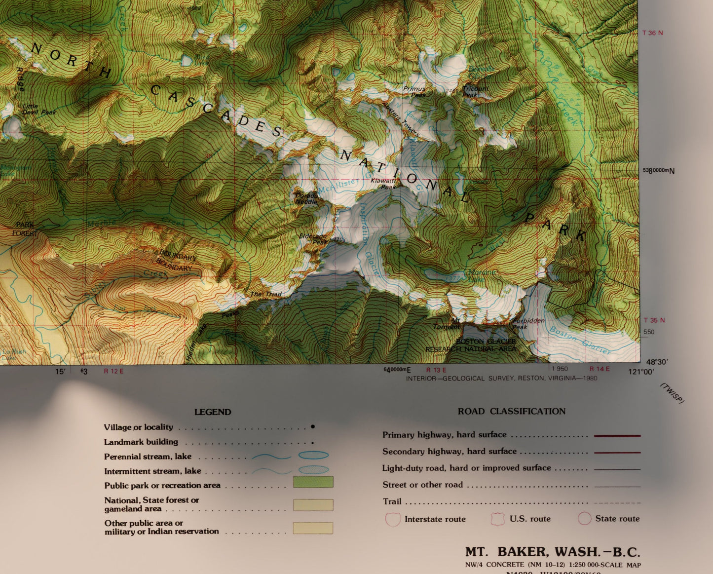 Mount Baker, Washington ~ Shaded Relief Map 2D Print