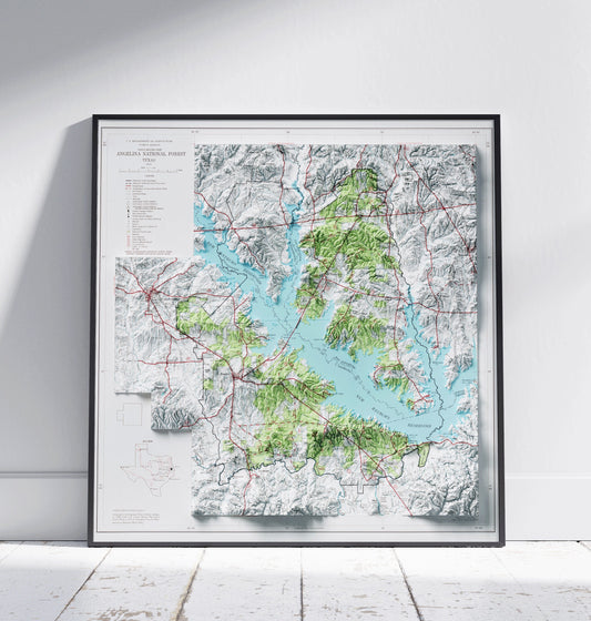 Angelina National Forest, Texas ~ Shaded Relief 2D Map Print