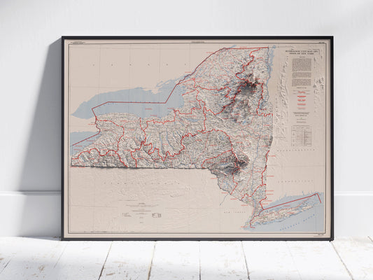 New York State Shaded Relief Map 2D Print