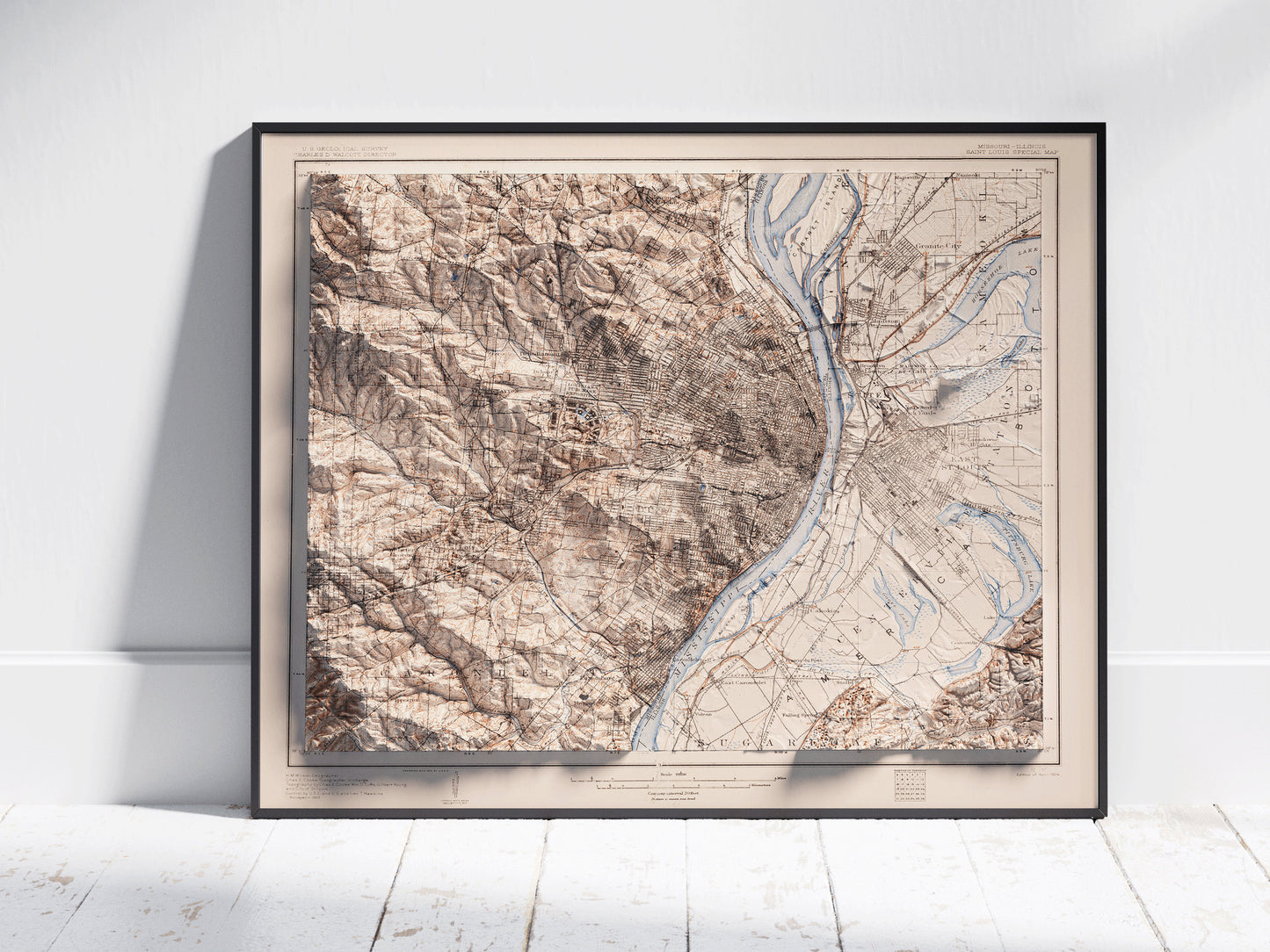 St Louis Vintage Map 2D Shaded Relief Print