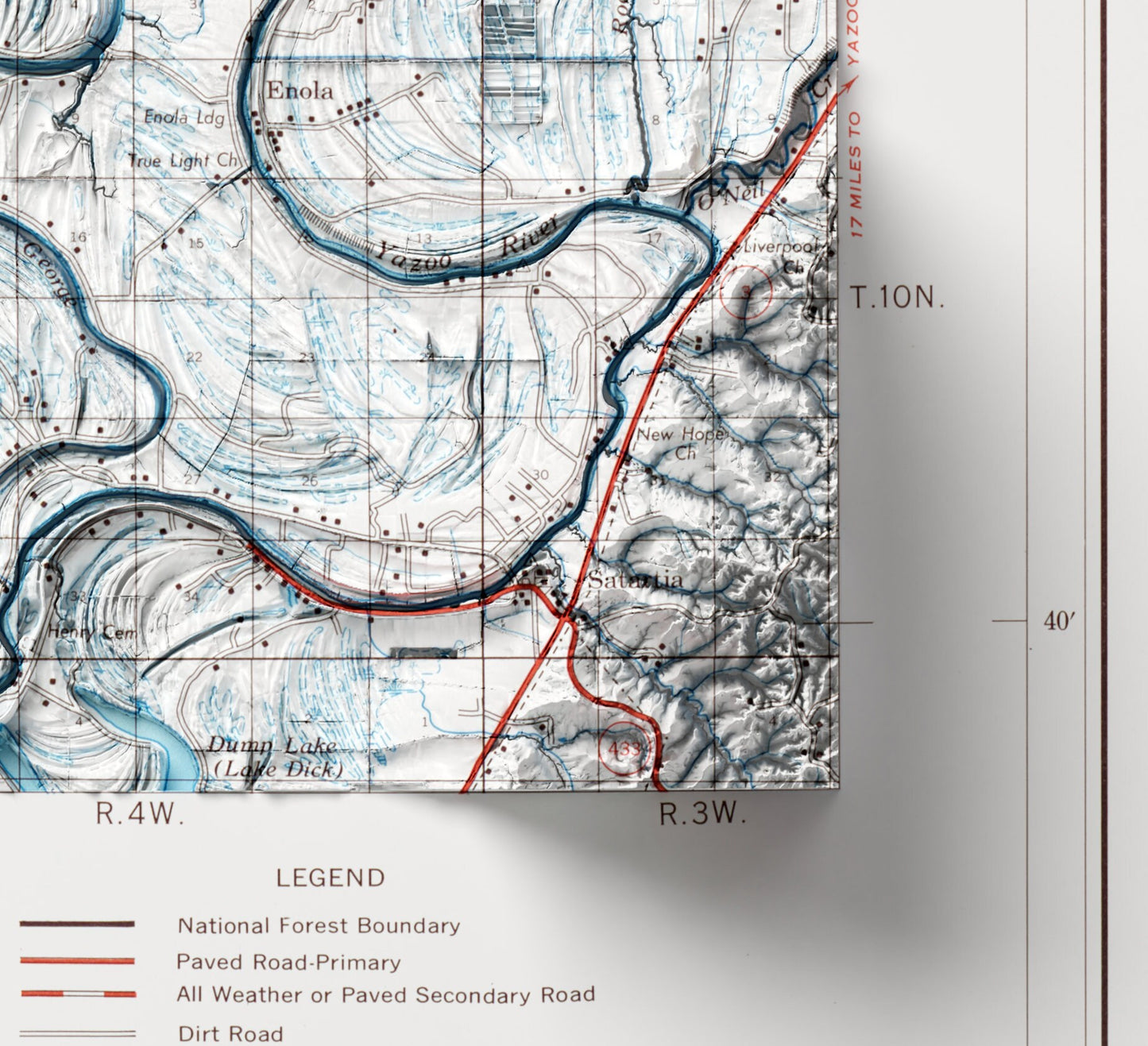 Delta National Forest, Mississippi ~ Shaded Relief Map 2D Print